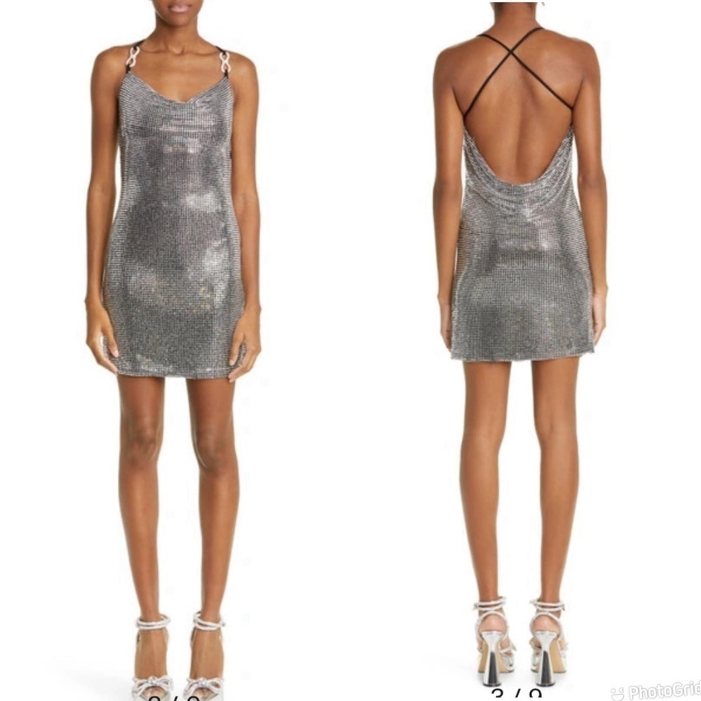 NWT Mach & Mach Crystal-Embellished Cowl Neck Mini Dress